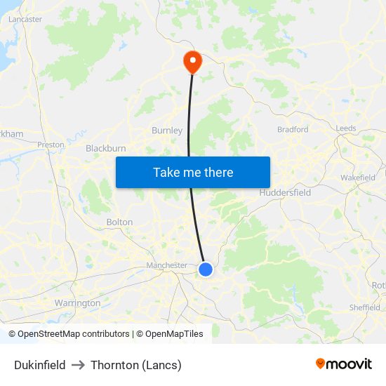 Dukinfield to Thornton (Lancs) map