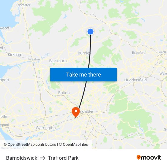 Barnoldswick to Trafford Park map