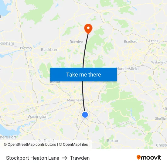 Stockport Heaton Lane to Trawden map