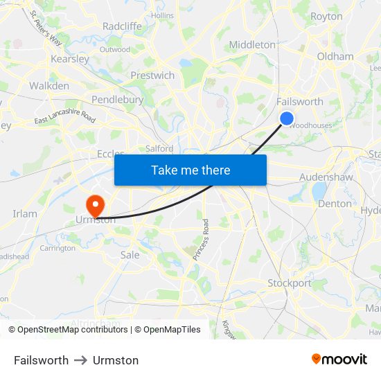 Failsworth to Urmston map