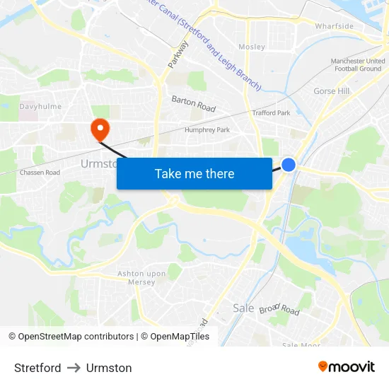 Stretford to Urmston map