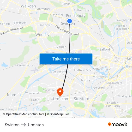 Swinton to Urmston map