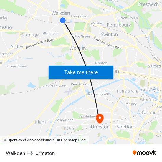 Walkden to Urmston map