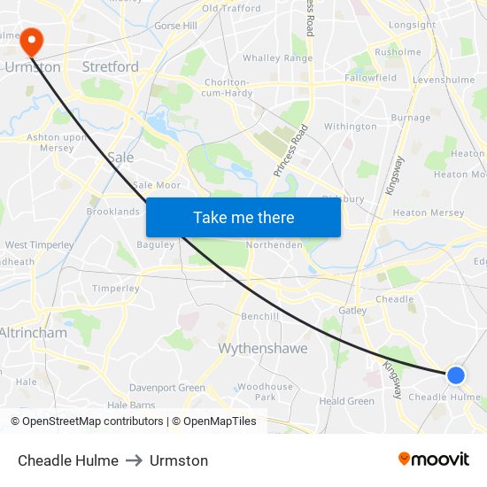 Cheadle Hulme to Urmston map