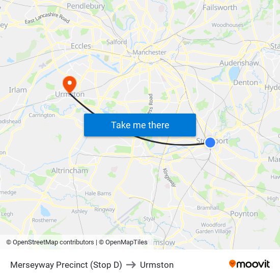 Merseyway Precinct (Stop D) to Urmston map