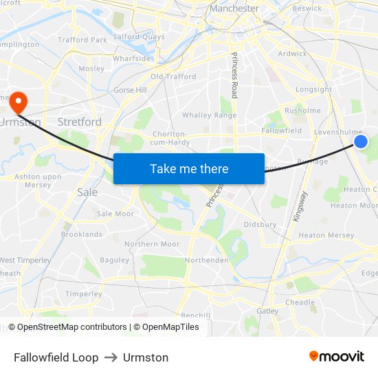 Fallowfield Loop to Urmston map