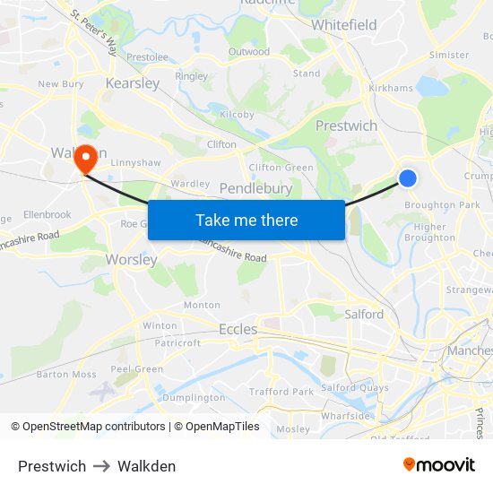 Prestwich to Walkden map