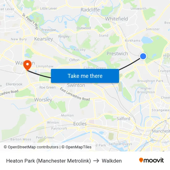 Heaton Park (Manchester Metrolink) to Walkden map