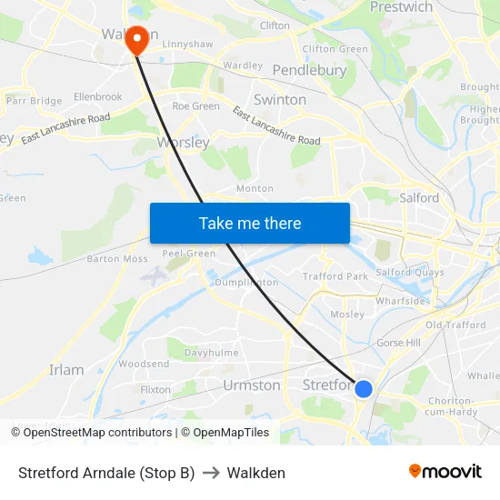 Stretford Mall to Walkden map