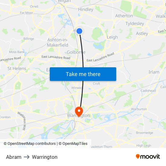 Abram to Warrington map