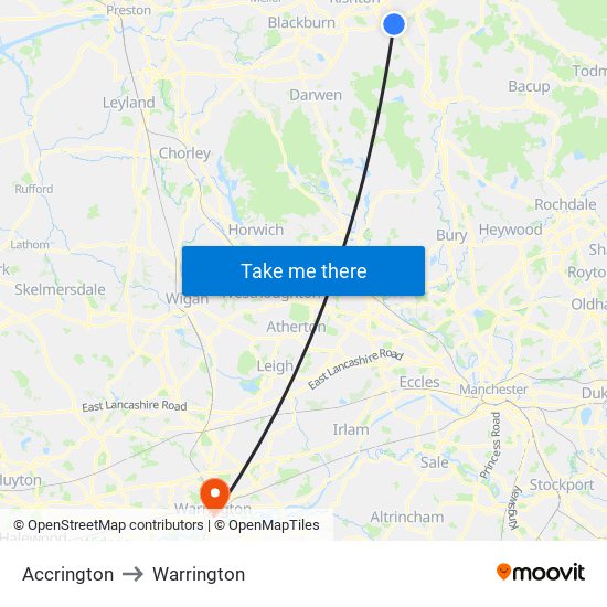 Accrington to Warrington map