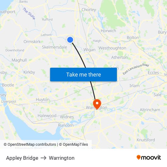 Appley Bridge to Warrington map