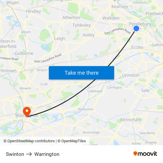 Swinton to Warrington map