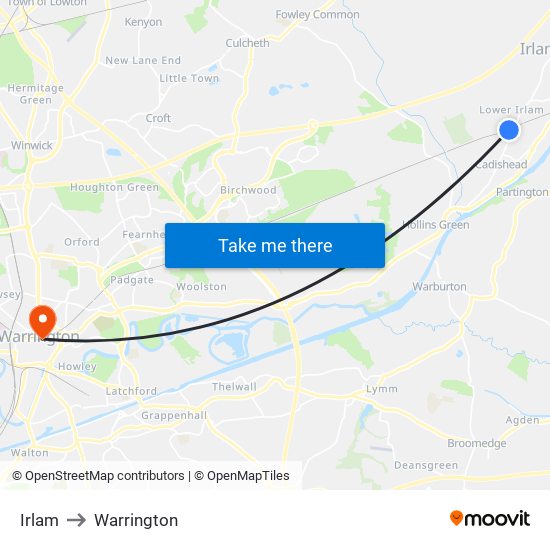 Irlam to Warrington map