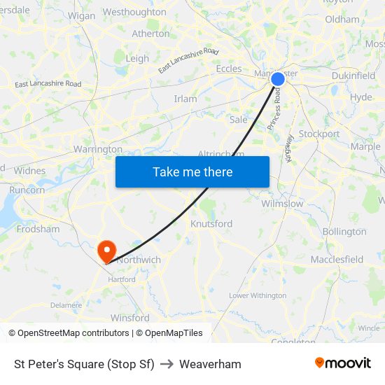 St Peter's Square (Stop Sf) to Weaverham map