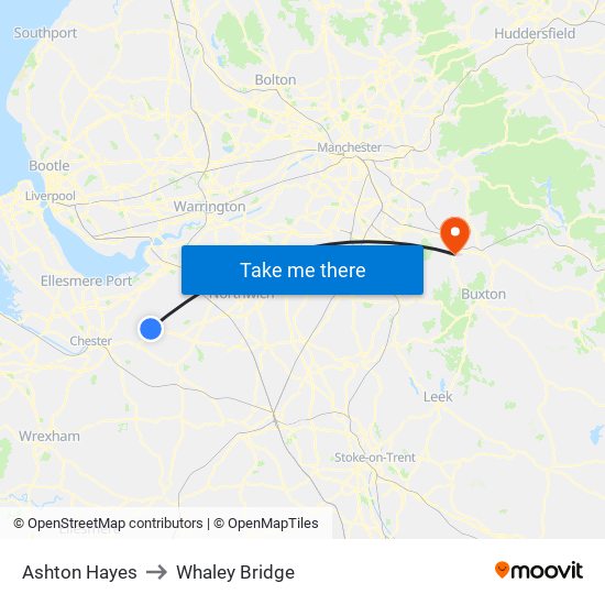 Ashton Hayes to Whaley Bridge map