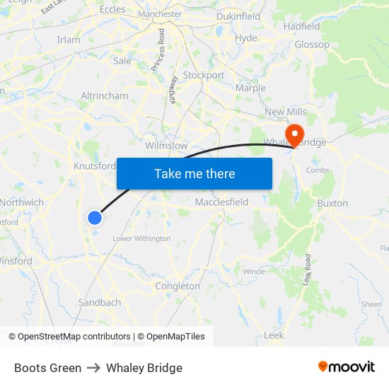 Boots Green to Whaley Bridge map