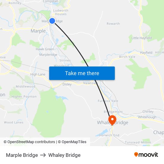 Marple Bridge to Whaley Bridge map