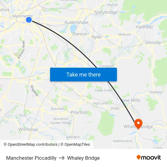 Manchester Piccadilly to Whaley Bridge map