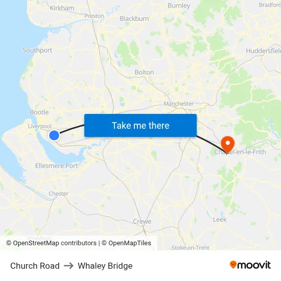 Church Road to Whaley Bridge map
