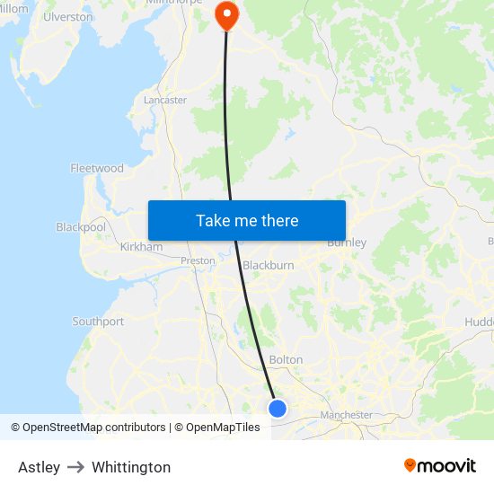 Astley to Whittington map