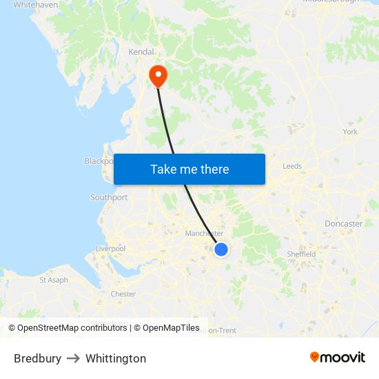 Bredbury to Whittington map