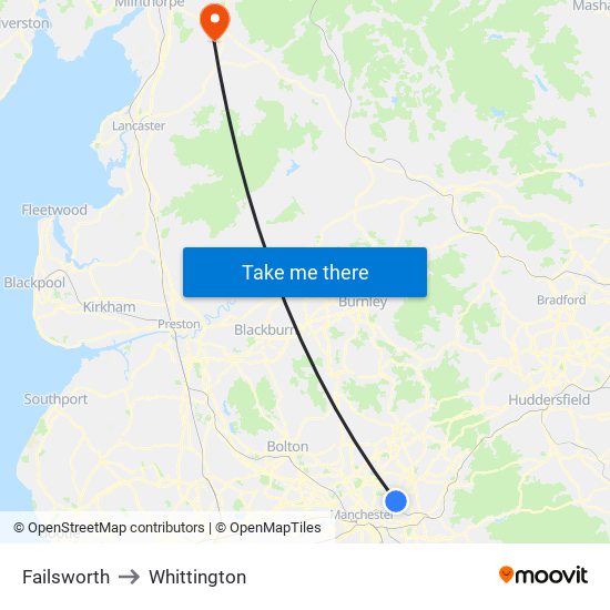 Failsworth to Whittington map