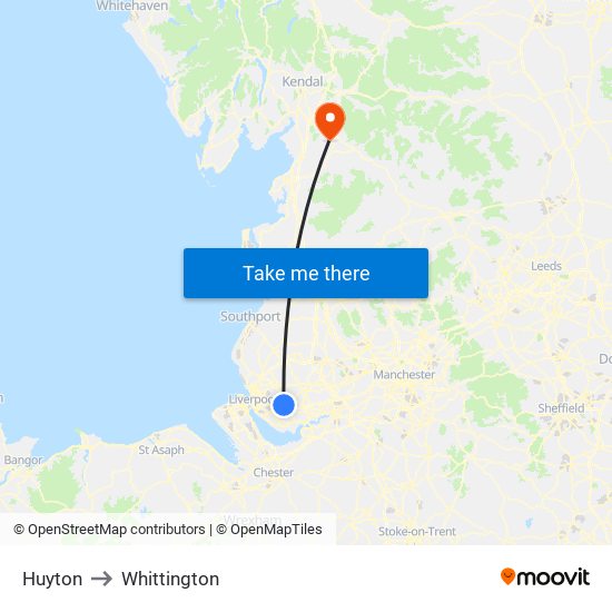 Huyton to Whittington map