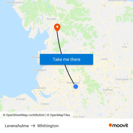 Levenshulme to Whittington map