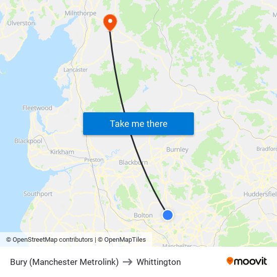 Bury (Manchester Metrolink) to Whittington map