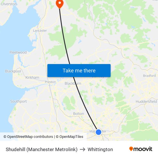 Shudehill (Manchester Metrolink) to Whittington map