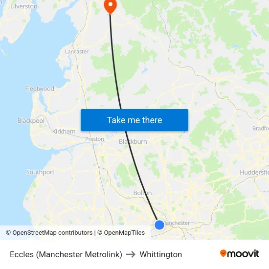 Eccles (Manchester Metrolink) to Whittington map