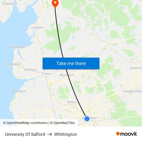 University Of Salford to Whittington map