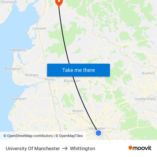University Of Manchester to Whittington map