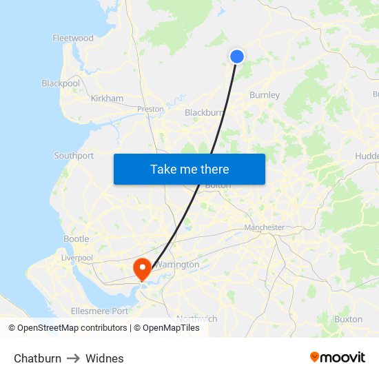 Chatburn to Widnes map