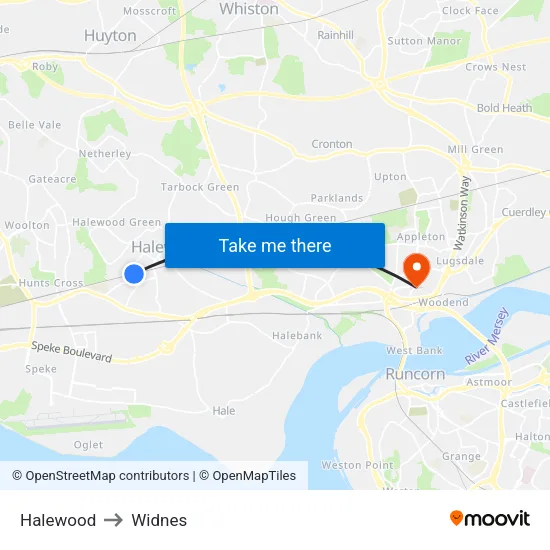 Halewood to Widnes map