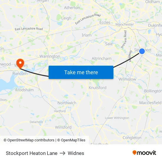 Stockport Heaton Lane to Widnes map