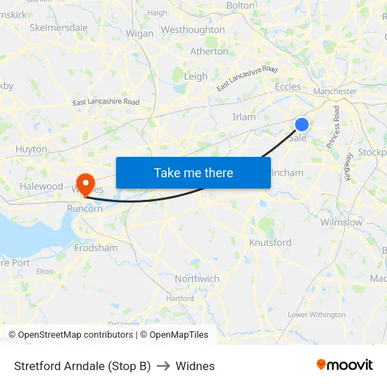 Stretford Mall to Widnes map