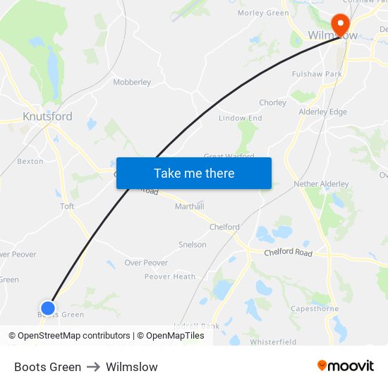 Boots Green to Wilmslow map
