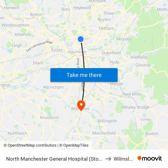 North Manchester General Hospital (Stop C) to Wilmslow map