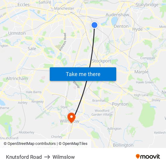 Knutsford Road to Wilmslow map