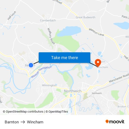 Barnton to Wincham map