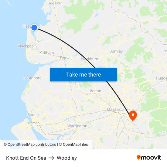 Knott End On Sea to Woodley map