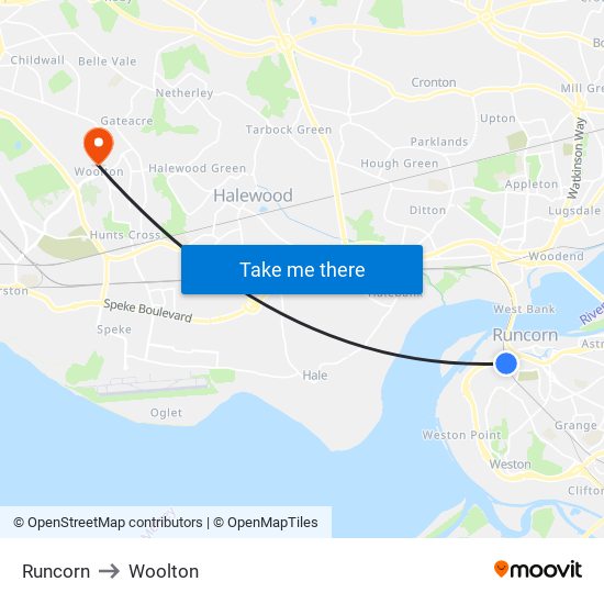 Runcorn to Woolton map