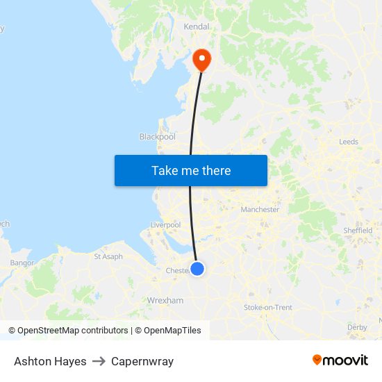 Ashton Hayes to Capernwray map