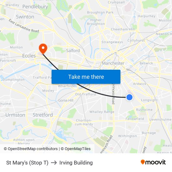 St Mary's (Stop T) to Irving Building map