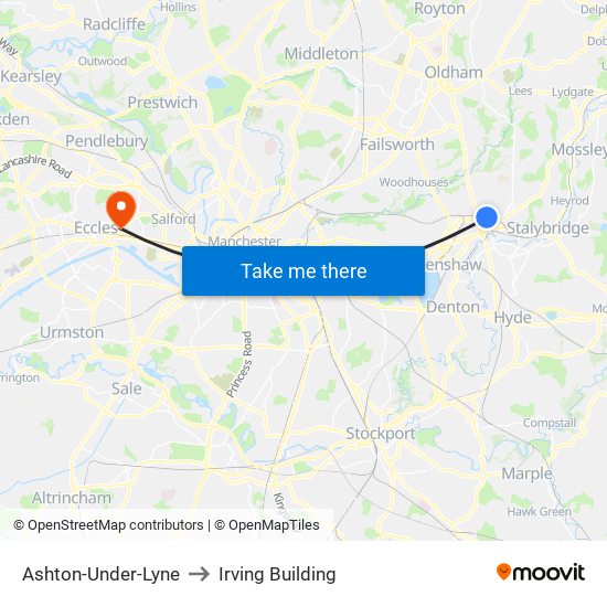 Ashton-Under-Lyne to Irving Building map