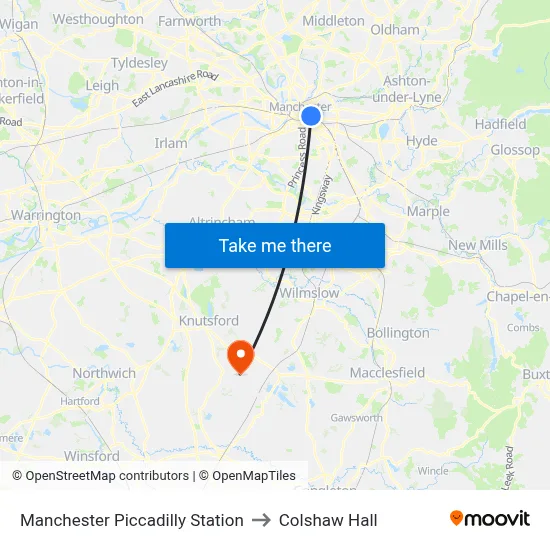 Manchester Piccadilly Station to Colshaw Hall map