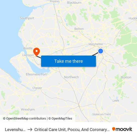 Levenshulme to Critical Care Unit, Poccu, And Coronary Care Unit map