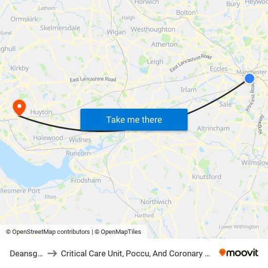 Deansgate to Critical Care Unit, Poccu, And Coronary Care Unit map